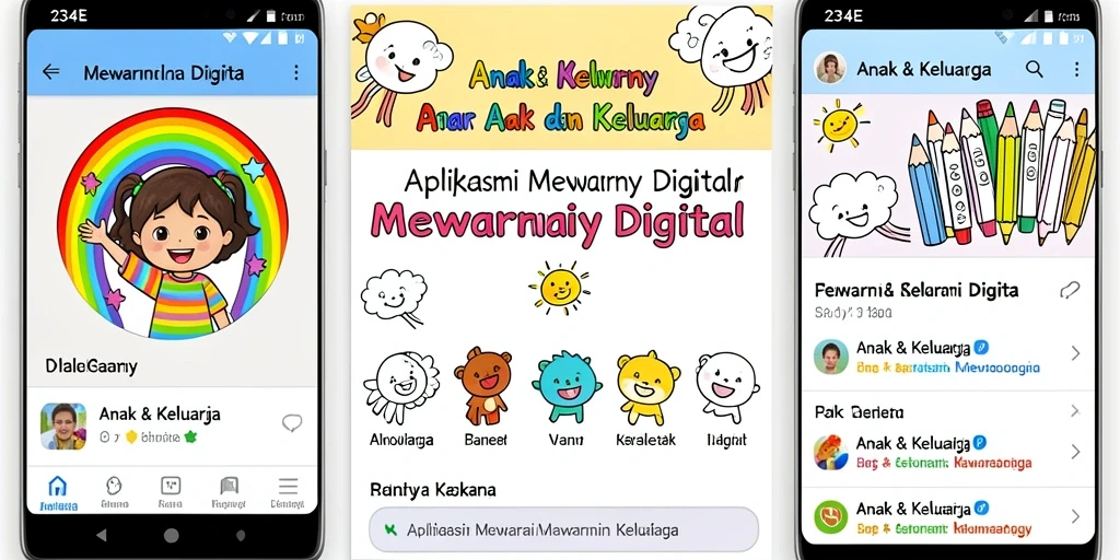 Screenshot aplikasi 234E menampilkan antarmuka Mewarnai Digital yang menarik dan interaktif.