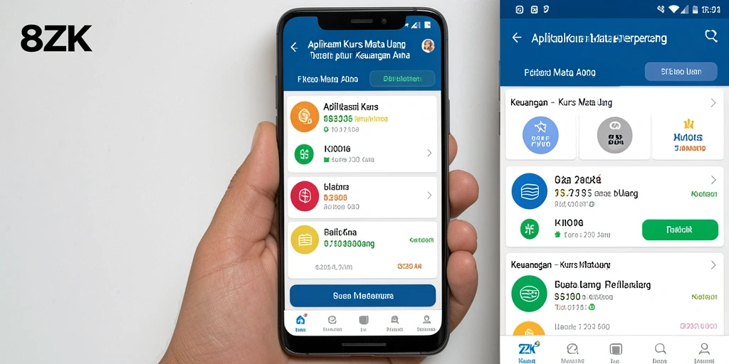 Tampilan antarmuka utama aplikasi 8ZK yang menampilkan kurs mata uang.