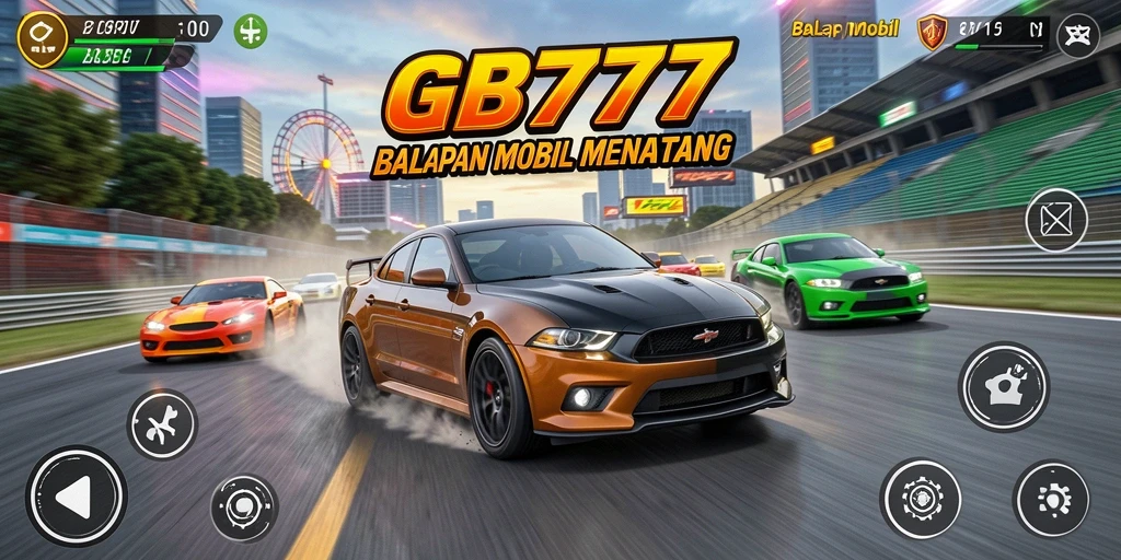 Tampilan antarmuka GB777 dengan mobil balap dan lintasan yang menarik.
