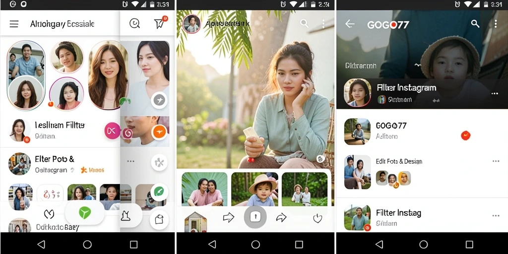Tampilan antarmuka GOGO77 dengan berbagai filter Instagram.