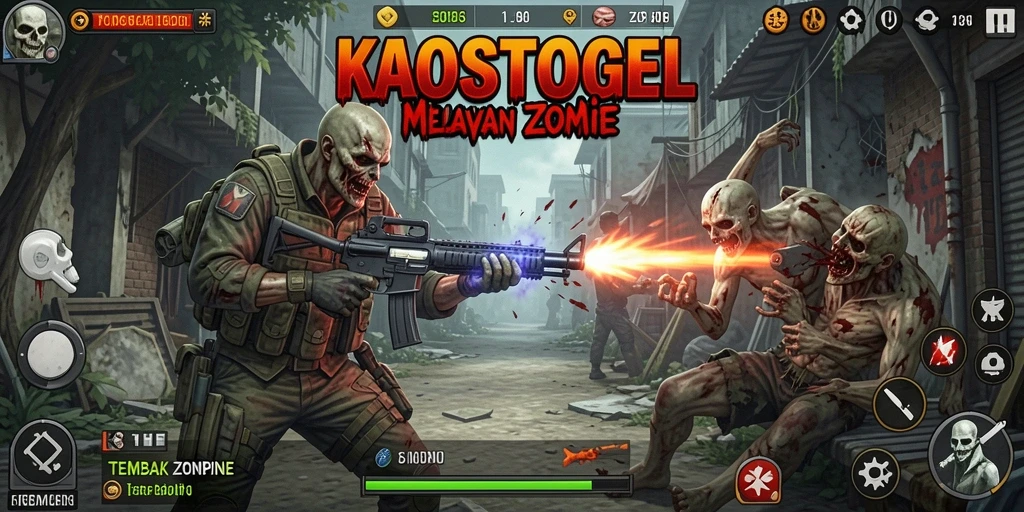 Antarmuka permainan KAOSTOGEL dalam aksi melawan zombie.