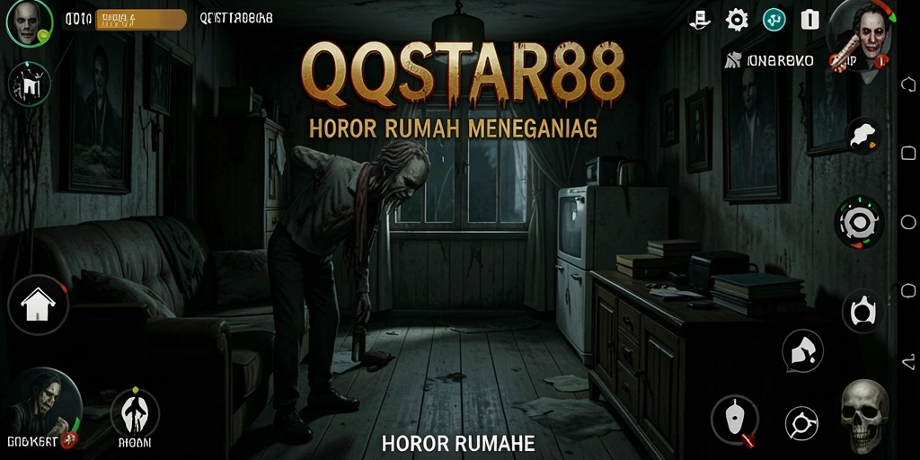 Antarmuka yang menyeramkan dan menegangkan dalam game Horor Rumah.